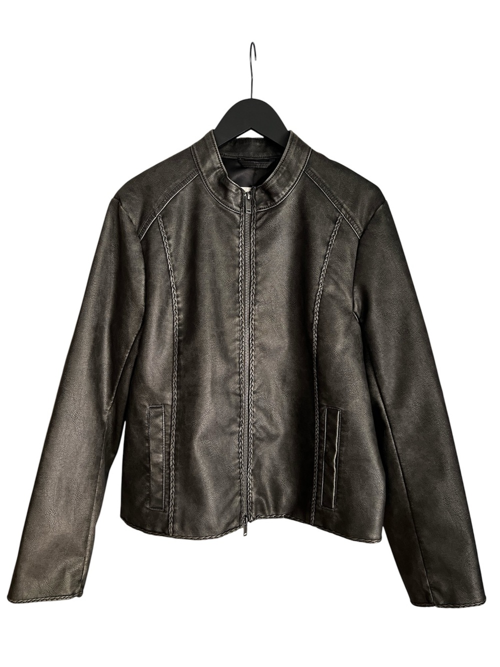Abercrombie & Fitch Vegan Leather Mock-neck Braided Trim Faded Black Jacket L